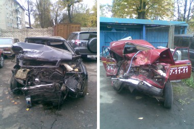 Разбитые автомобили во дворе городского отдела полиции Разбитые автомобили во дворе городского отдела полиции